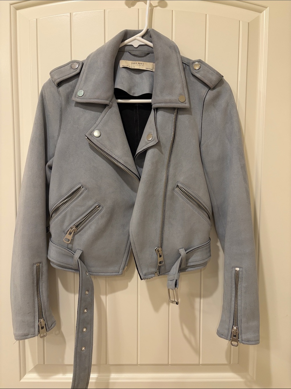Zara Faux Suede Moto Jacket in Light Blue